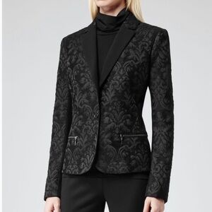 Reiss Black Floral Jacquard Blazer Jacket XS EUC
